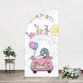 Aperturee - Aperturee Lovely Cartoon Sunny Rainbow Birthday Half Moon Arch Backdrop